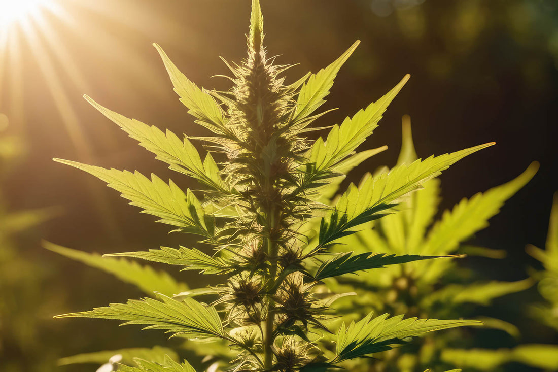 a tall hemp plant in the sunshine